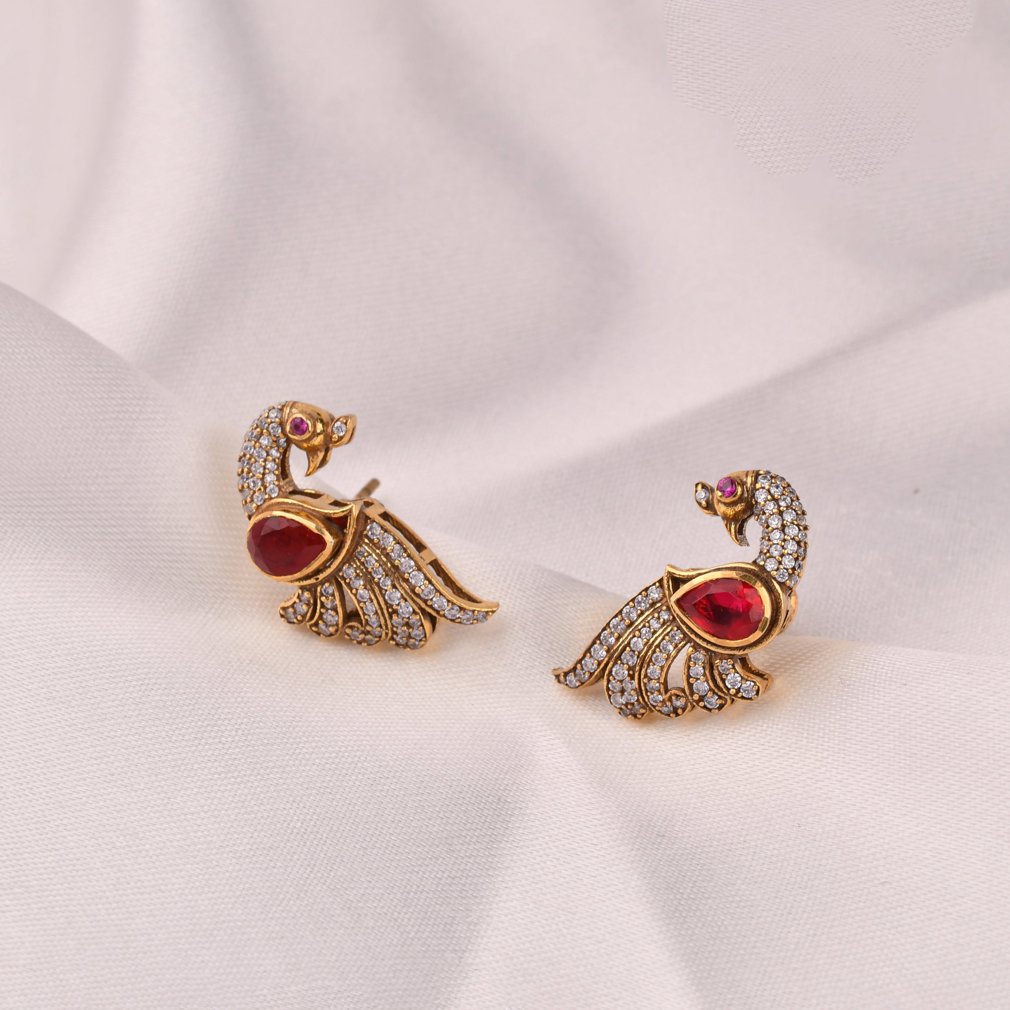 Ruby Peacock Stud Earrings