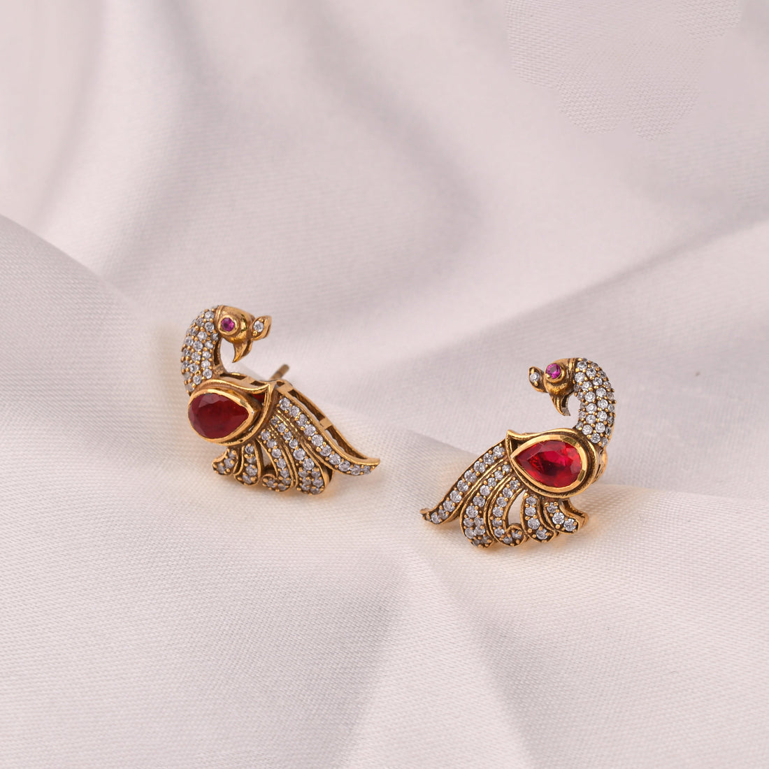 Ruby Peacock Stud Earrings