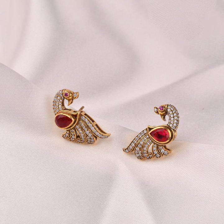 Ruby Peacock Stud Earrings
