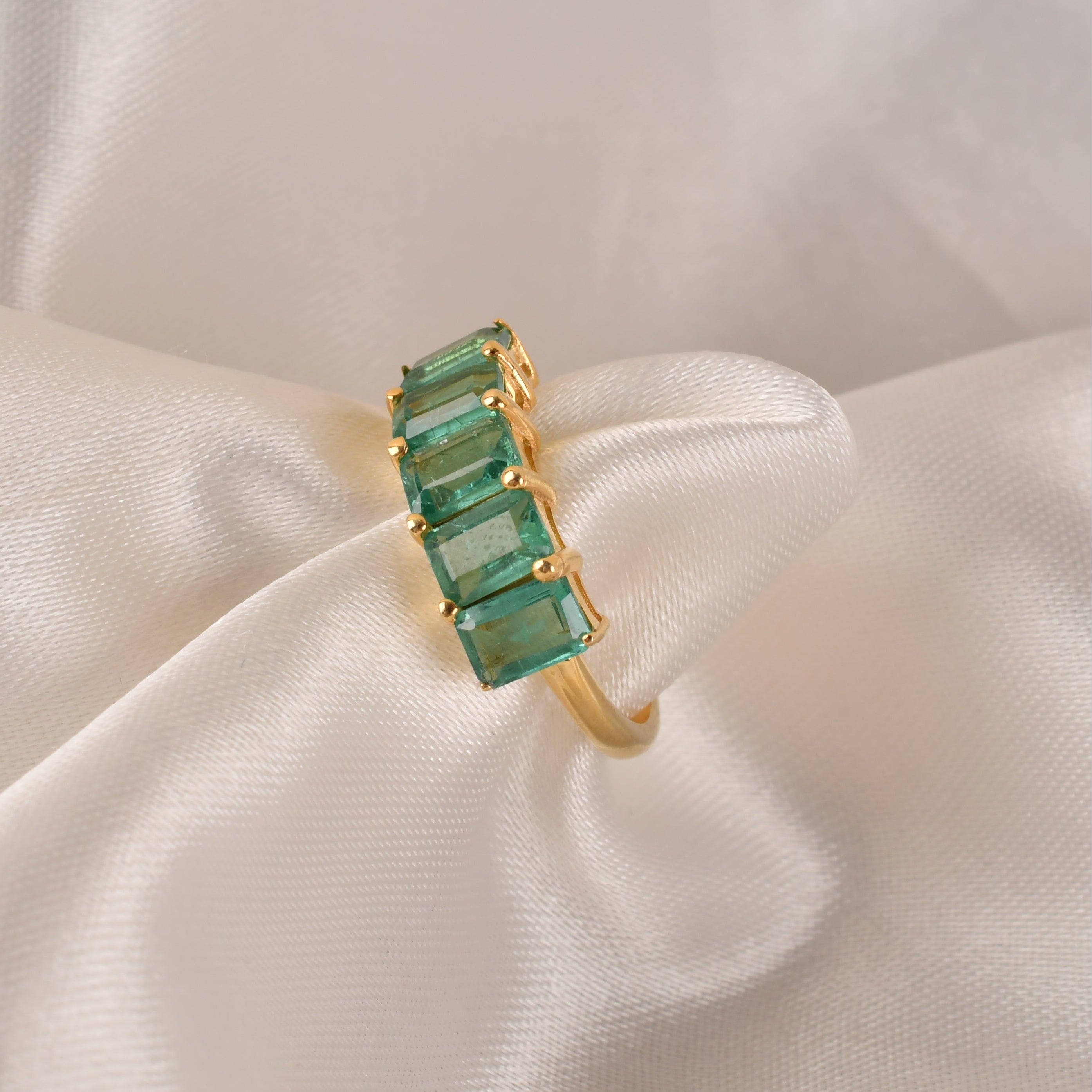 925 Silver Emerald Half Band Ring