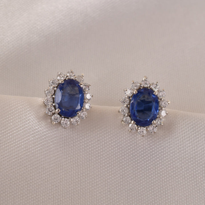 925 Silver Tanzanite Halo Stud Earrings