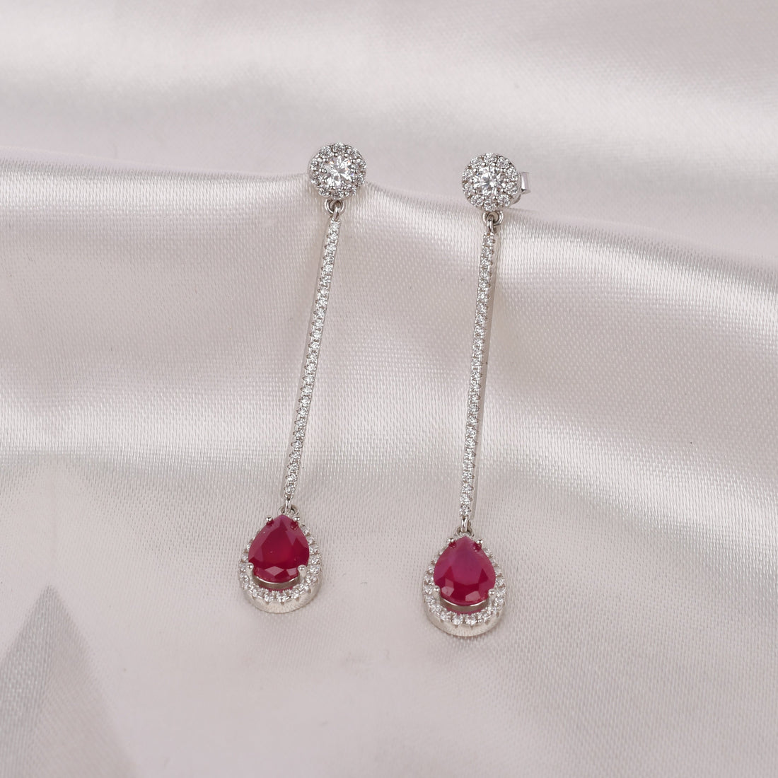 Crimson Drop Line Sterling Silver Earrings
