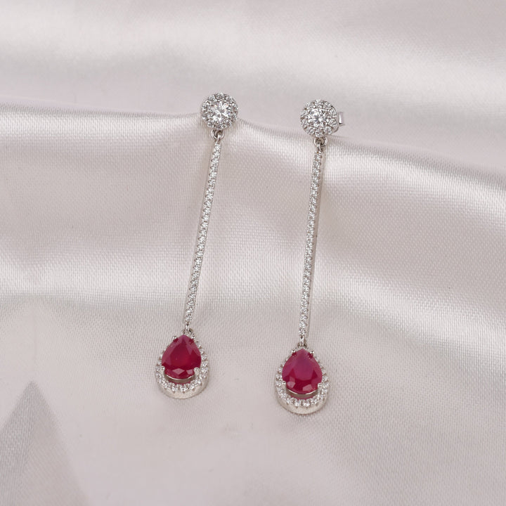 Crimson Drop Line Sterling Silver Earrings