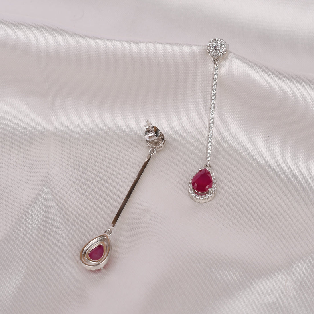 Crimson Drop Line Sterling Silver Earrings