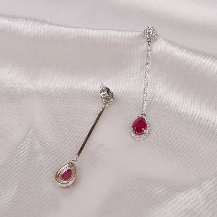 Crimson Drop Line Sterling Silver Earrings