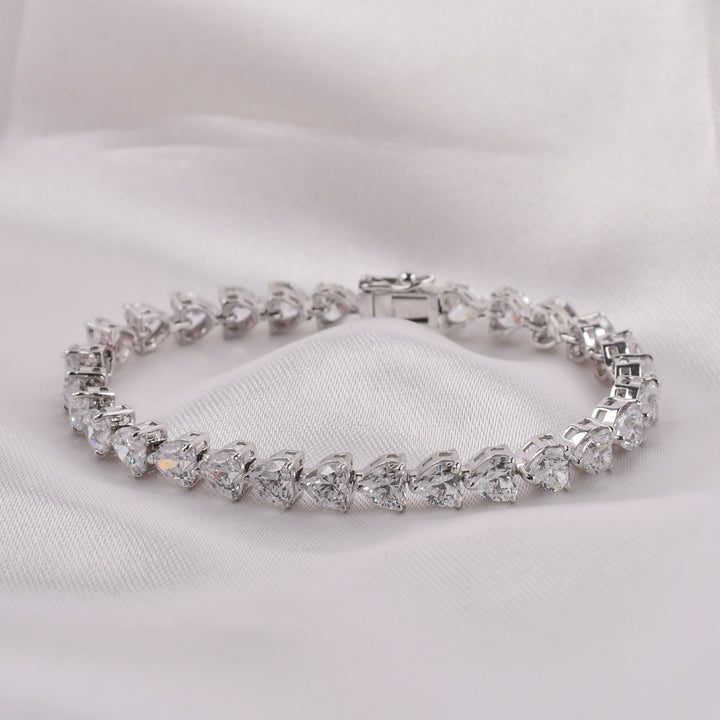 Heart Cut Swarovski Tennis Bracelet (White)