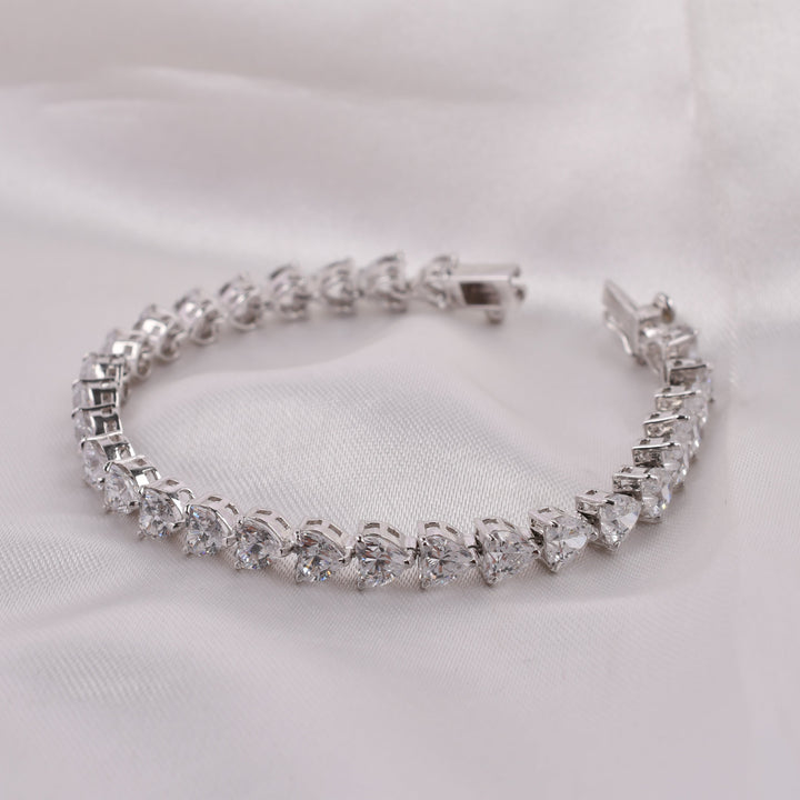 Heart Cut Swarovski Tennis Bracelet (White)