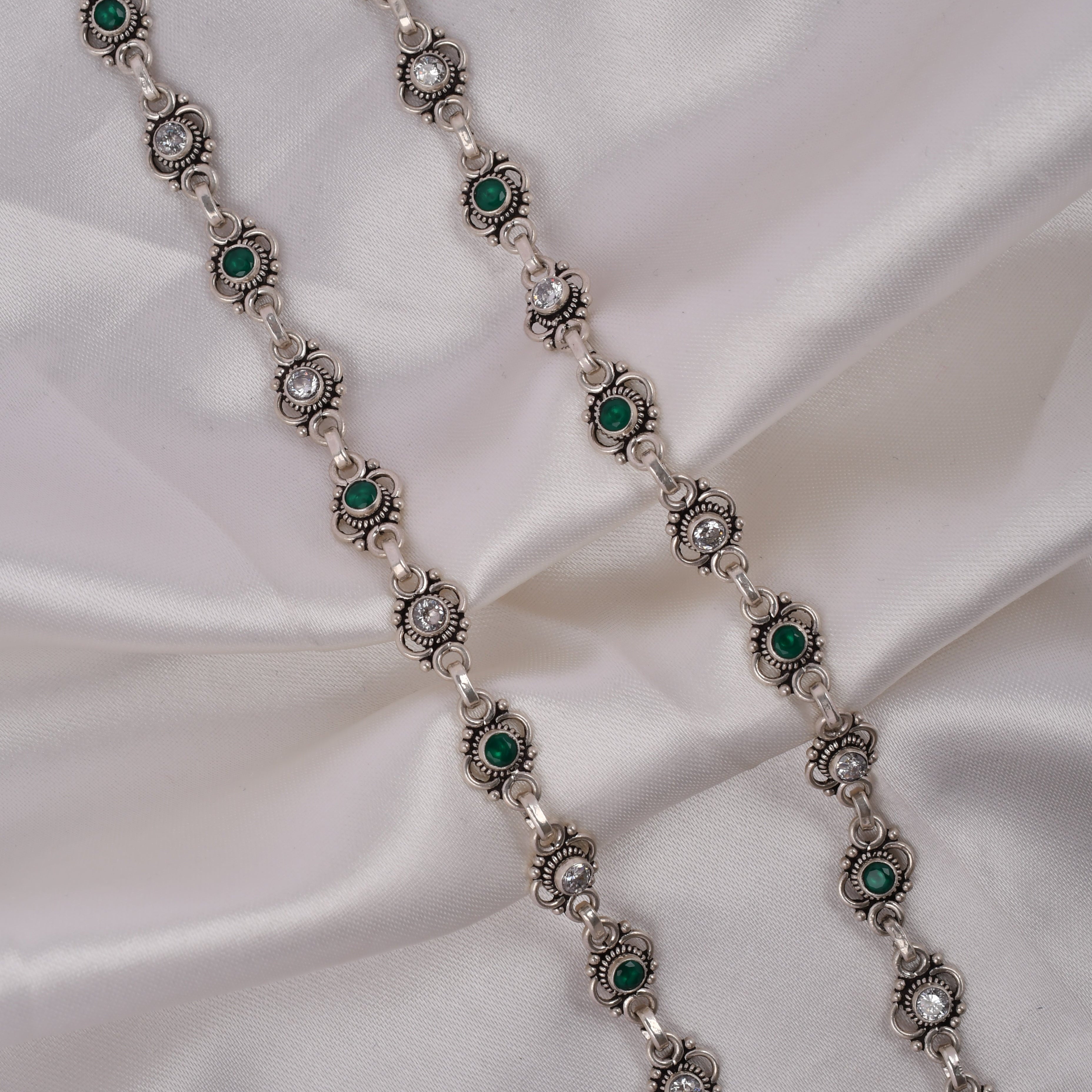 Antique Finish 925 Silver Anklet Pair