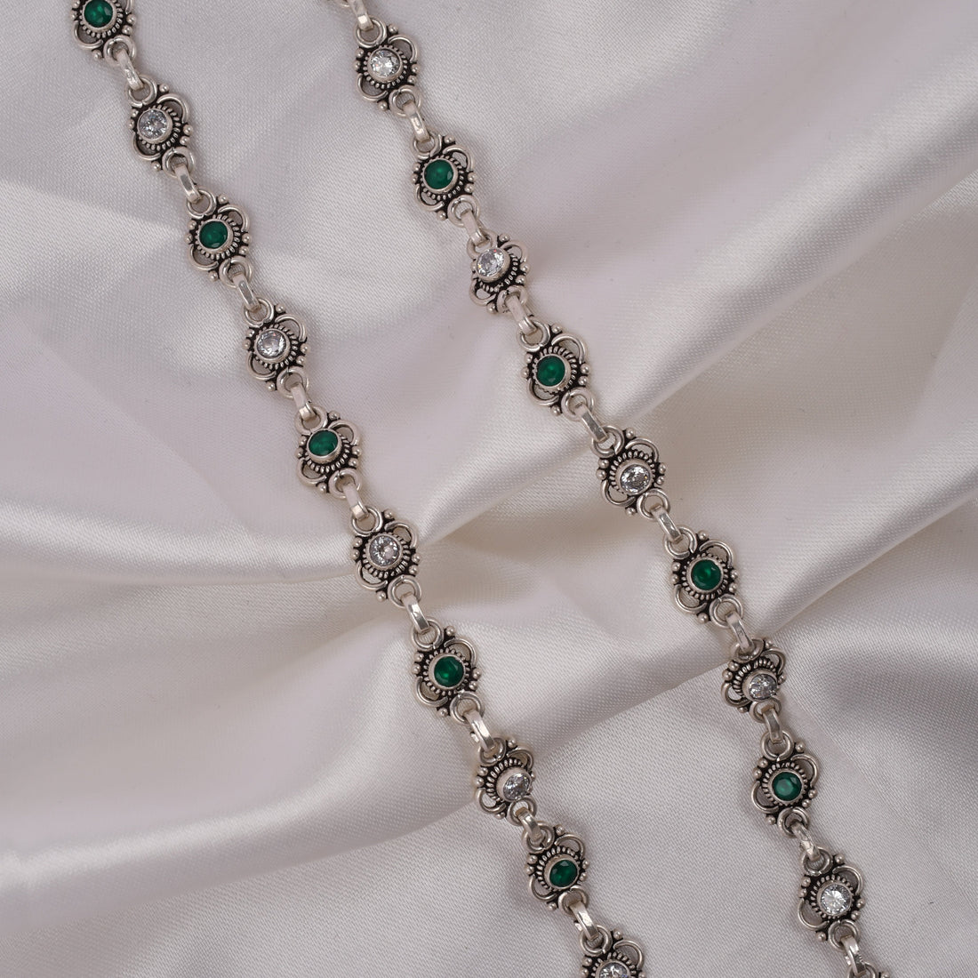 Antique Finish 925 Silver Anklet Pair