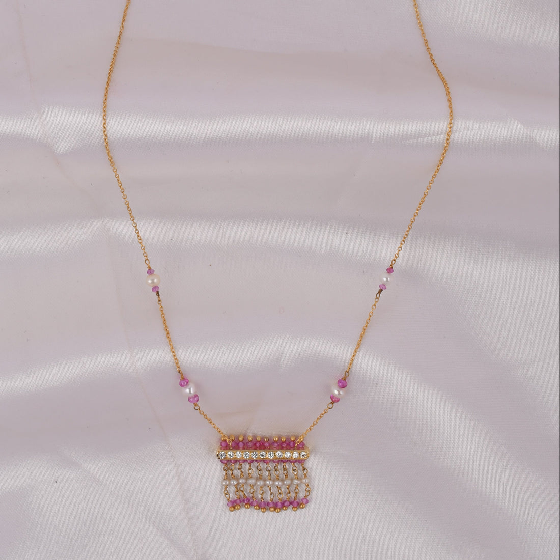 Pink Pearl Fringe Pendant with Chain