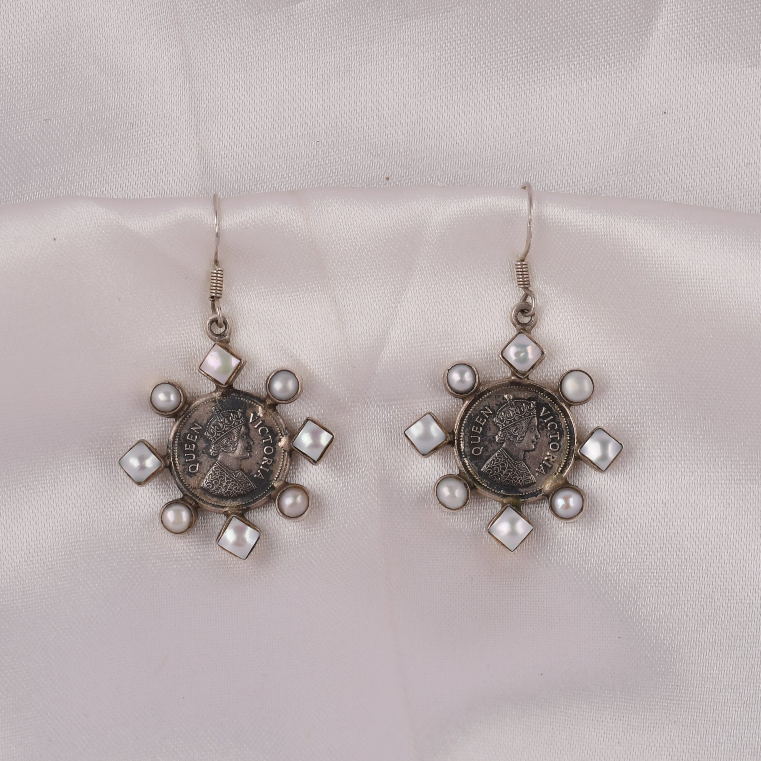 Vintage Coin Pearl 925 Silver Earrings