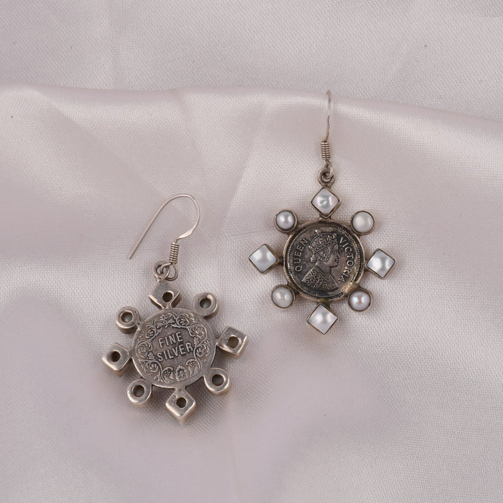 Vintage Coin Pearl 925 Silver Earrings