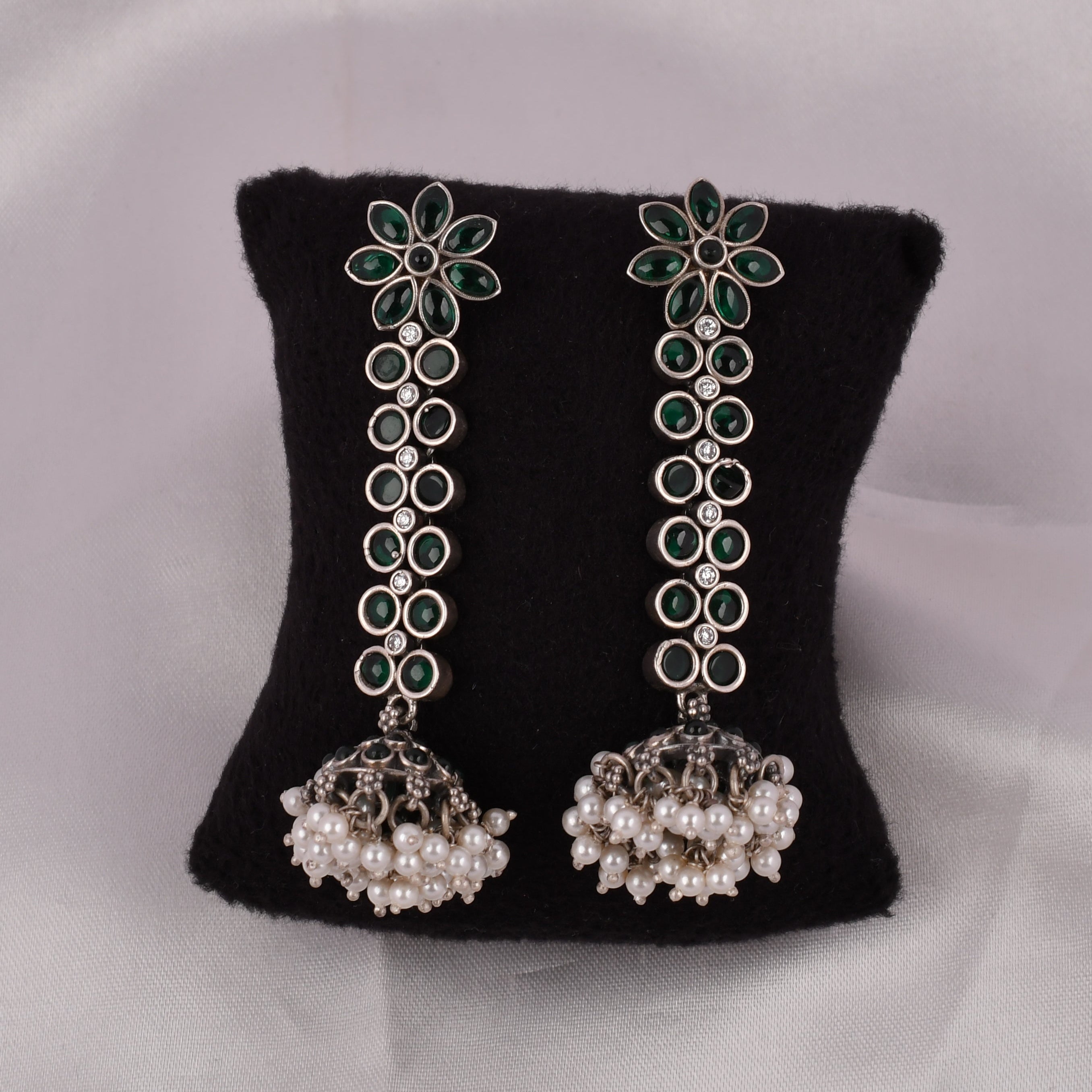 Emerald Drop Pearl Jhumka Earrings