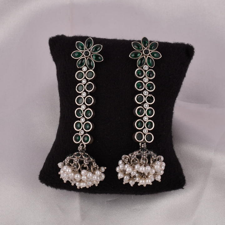 Emerald Drop Pearl Jhumka Earrings
