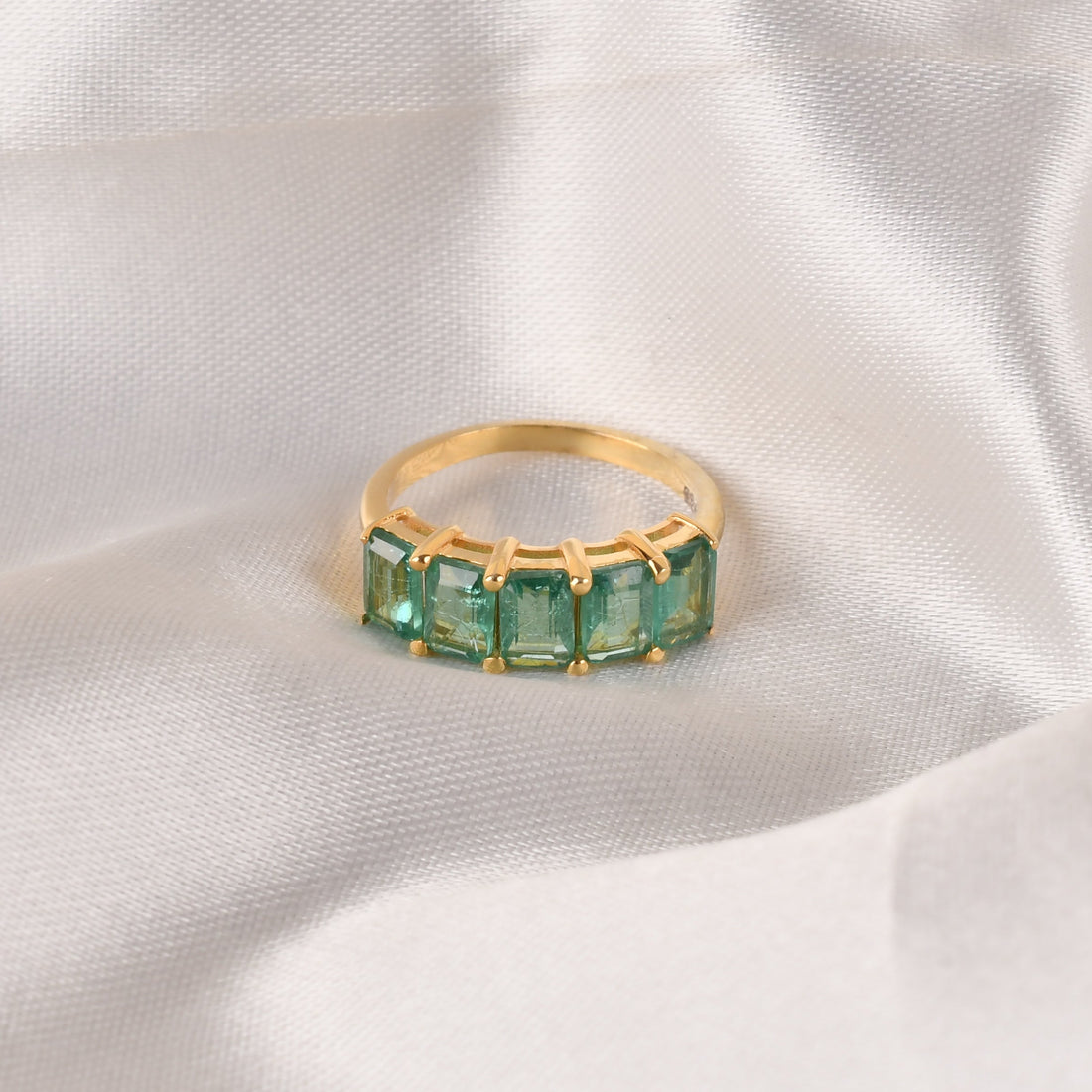 925 Silver Emerald Half Band Ring