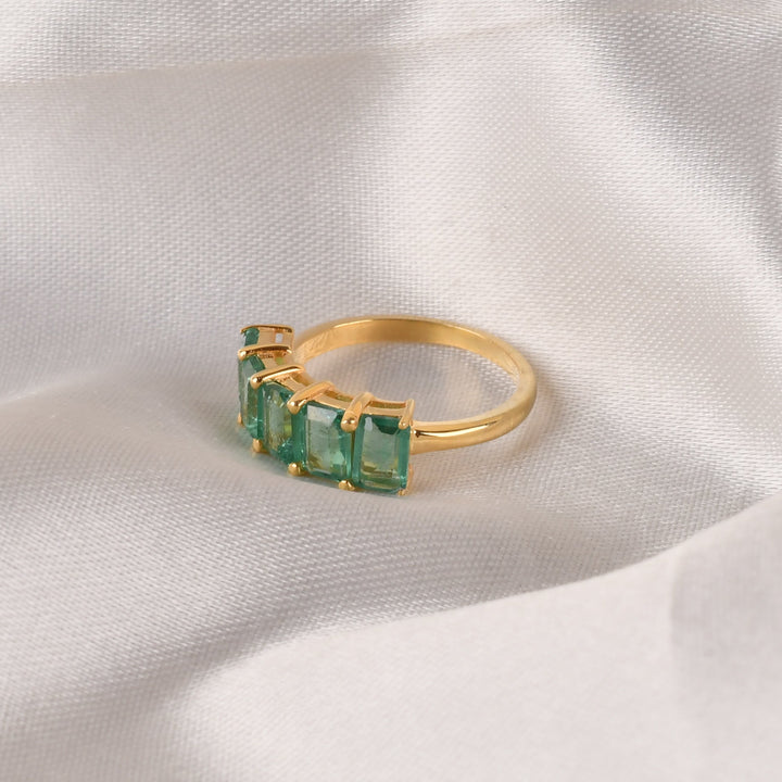 925 Silver Emerald Half Band Ring