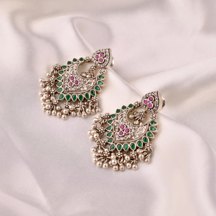 Emerald Noor Chandbali 925 Silver Earrings