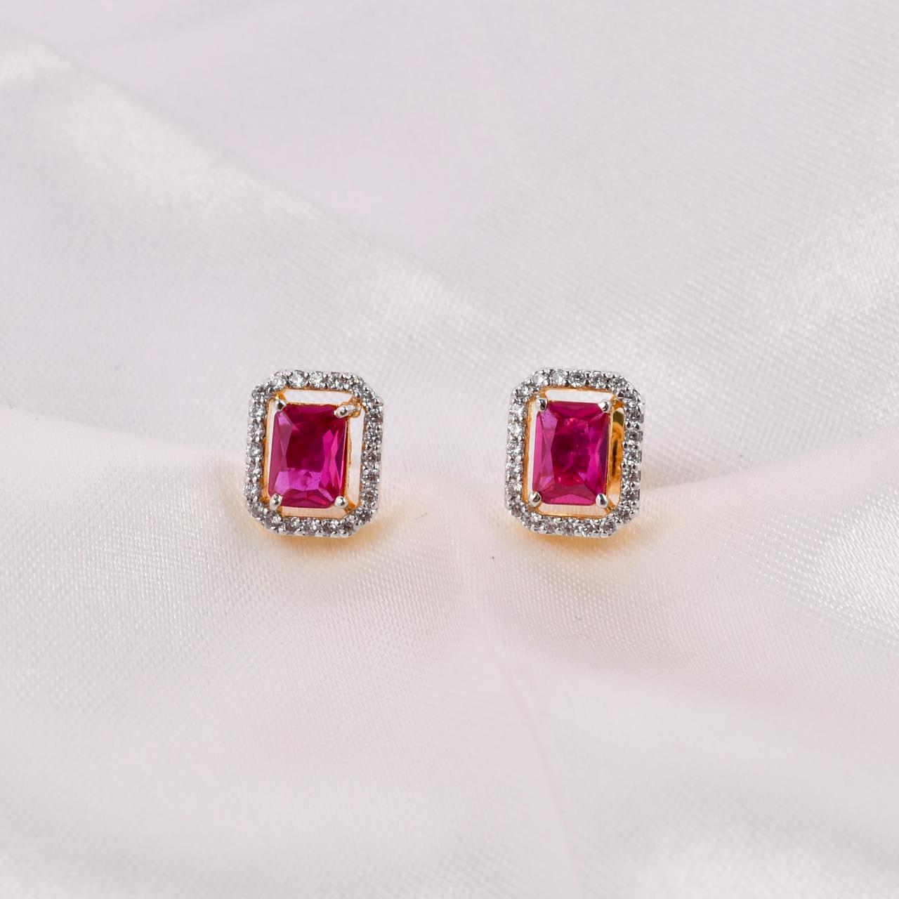 Ruby Tone Swarovski Halo Stud Earrings