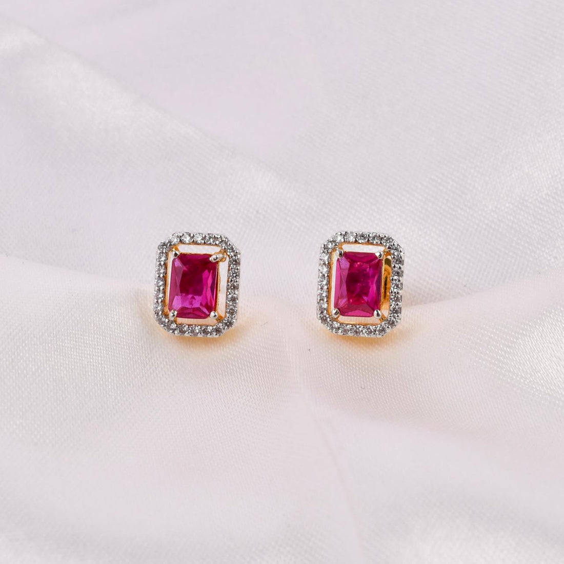 Ruby Tone Swarovski Halo Stud Earrings