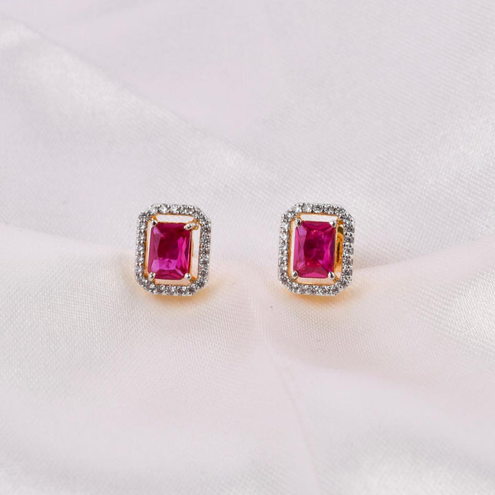 Ruby Tone Swarovski Halo Stud Earrings