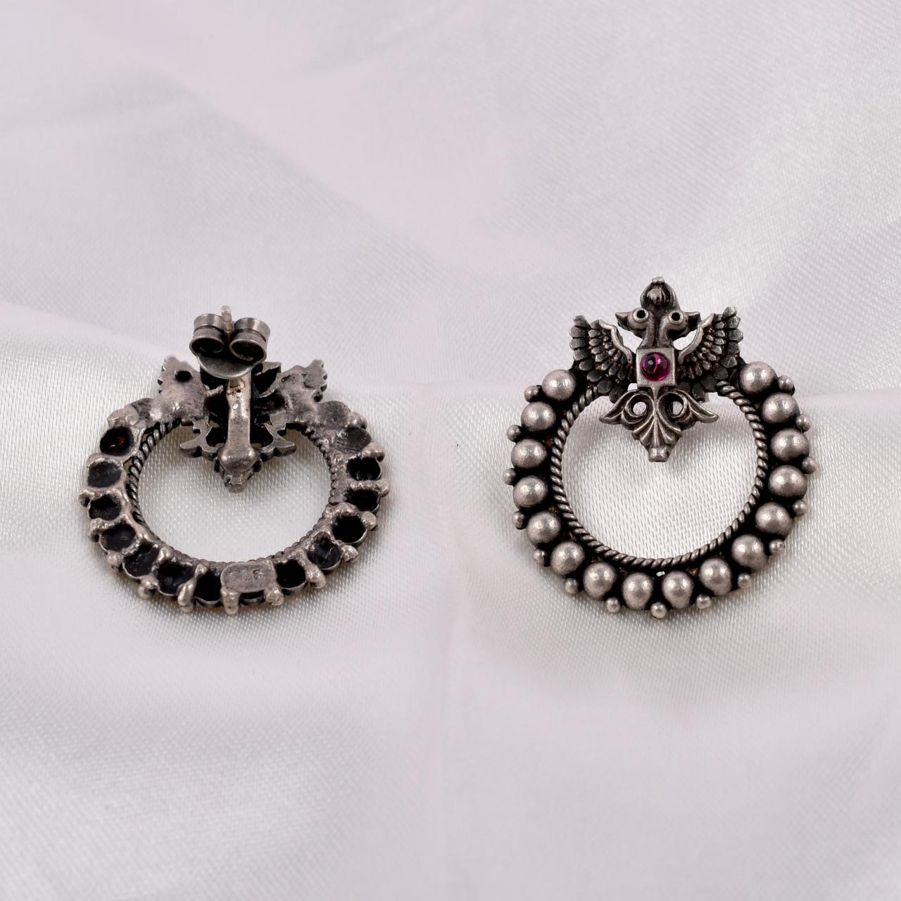 925 Silver Oxidised Circle Motif Earrings