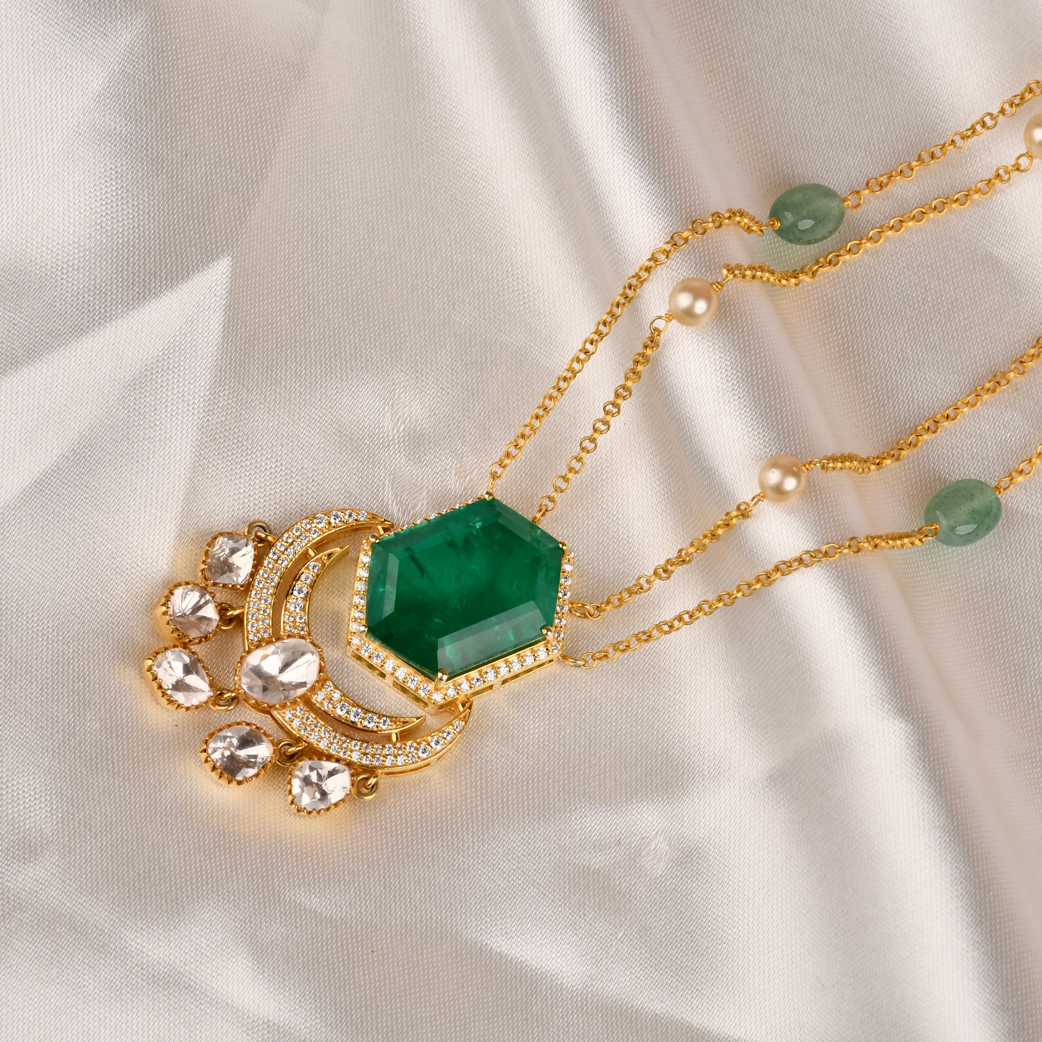 Emerald Noor Polki Pendant